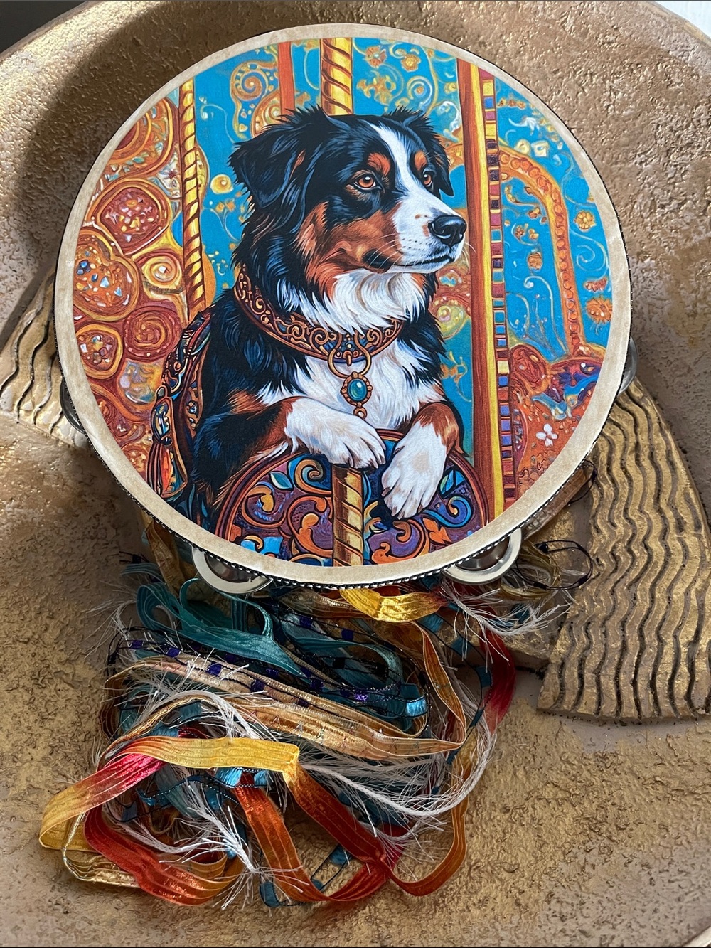 Decorative Dog Tambourine - Multicolor 8”